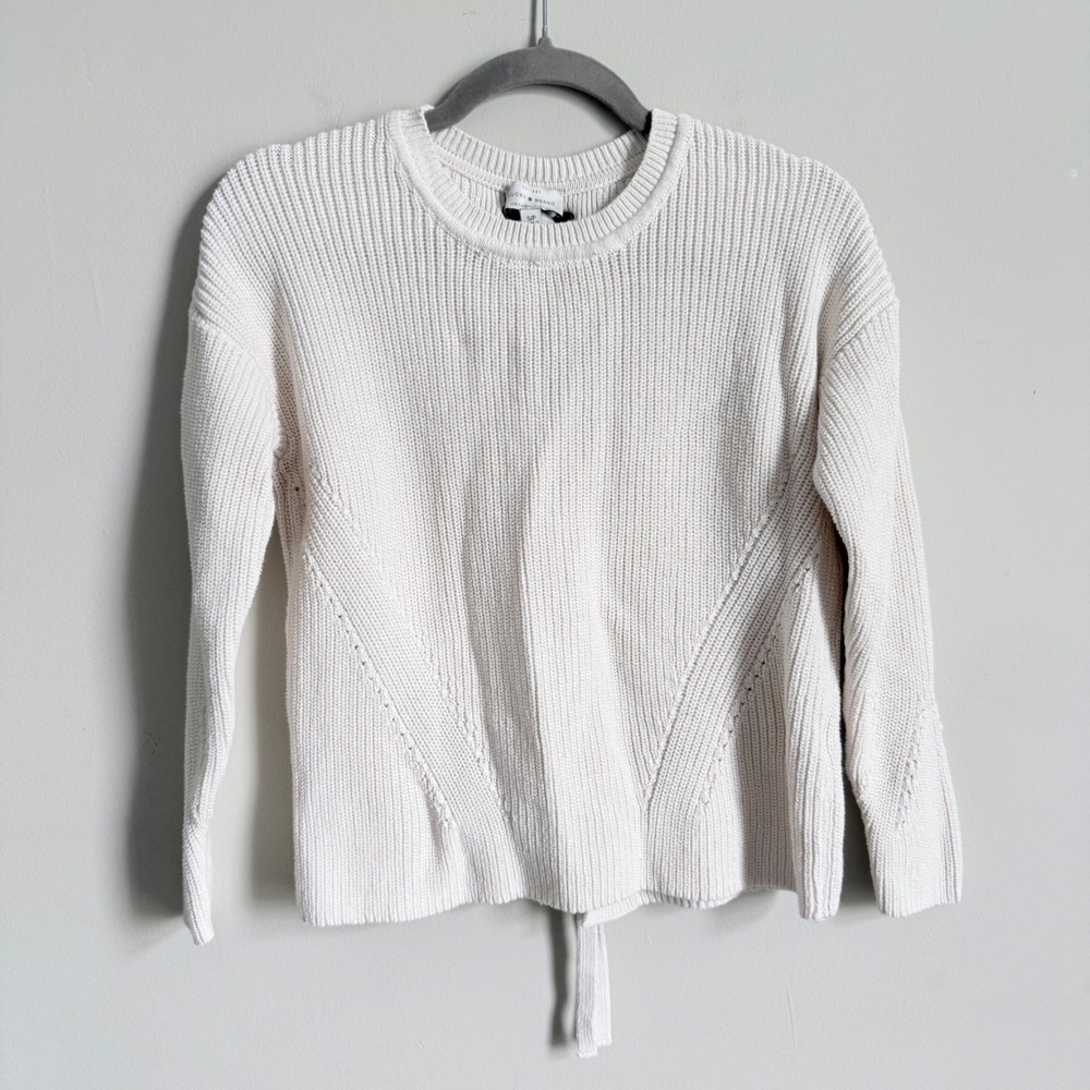 Lucky Brand Cream Tie Back Knit Sweater Cotton Lace Up Grommet Pullover Small